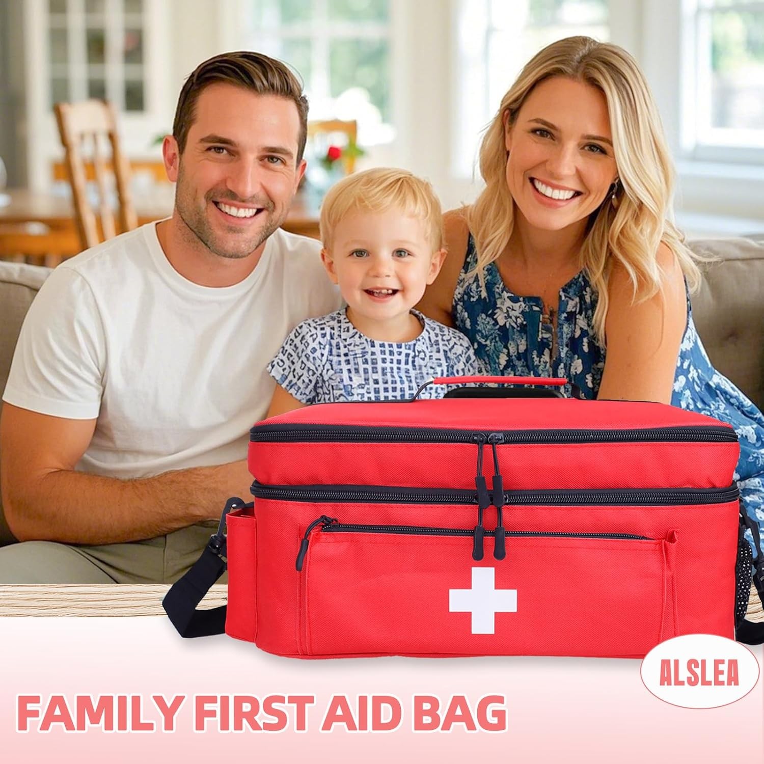 First Aid Bag Empty Large Medical with Shoulder Strap 16”x 9½” x 7” Red