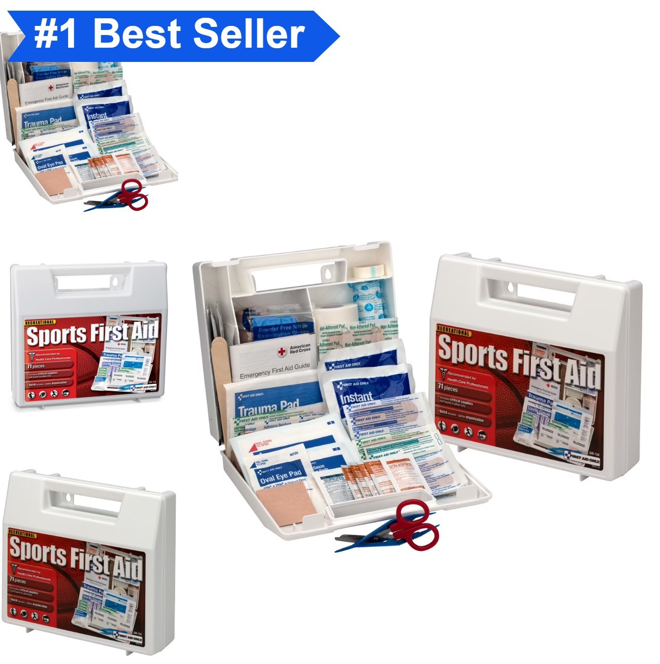 Sports First Aid Kit 72 Piece Plastic Case Elastic Bandages Cold Compresses