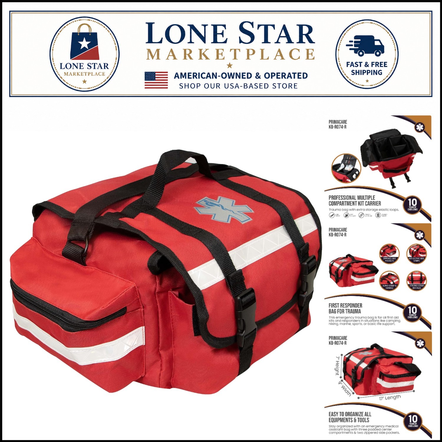 17" Professional Red First Responder Bag – Organized Compartments & Reflectivity