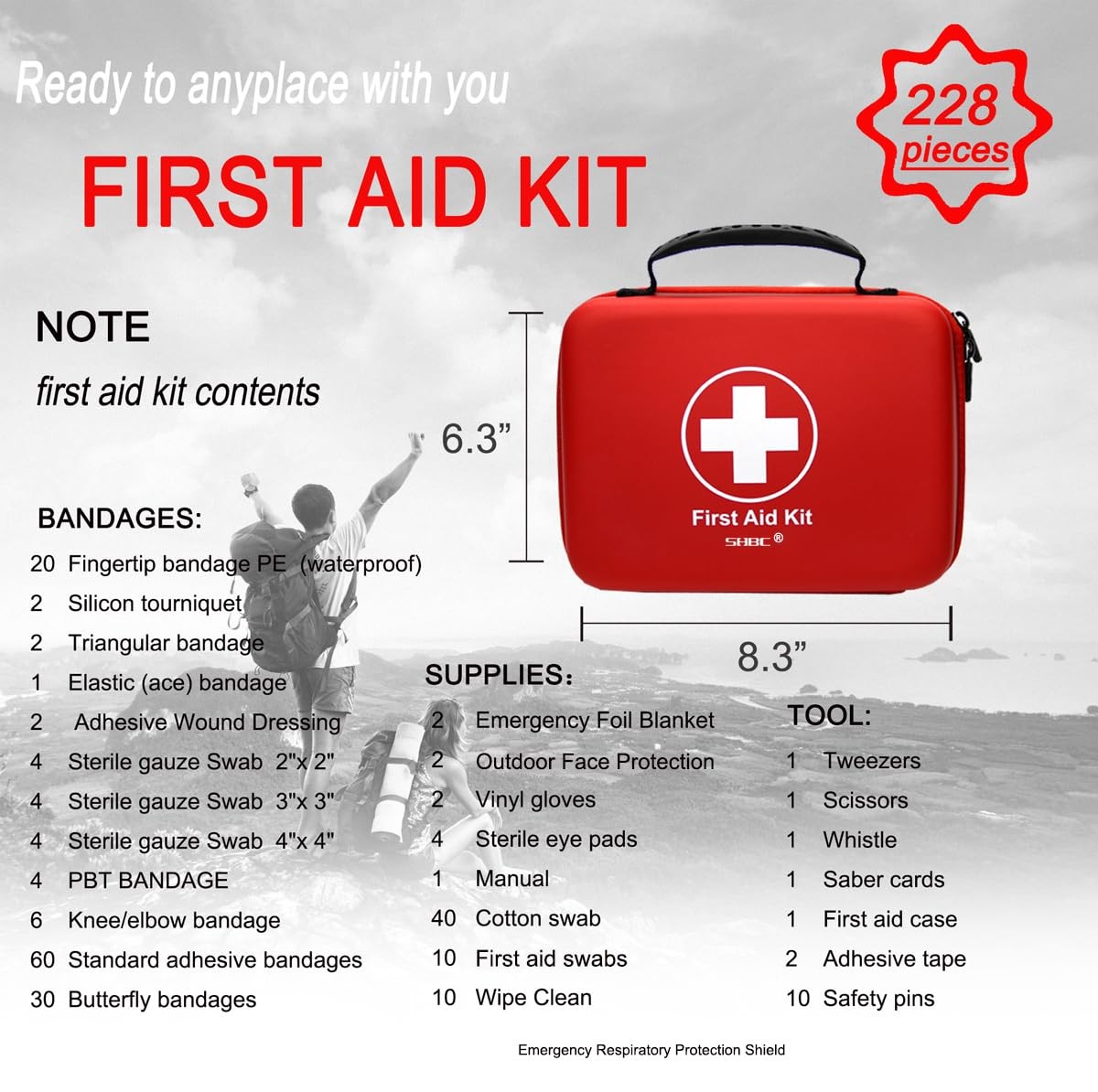 Compact First Aid Kit (228pcs) Designed for Family Emergency Care. Waterproof…
