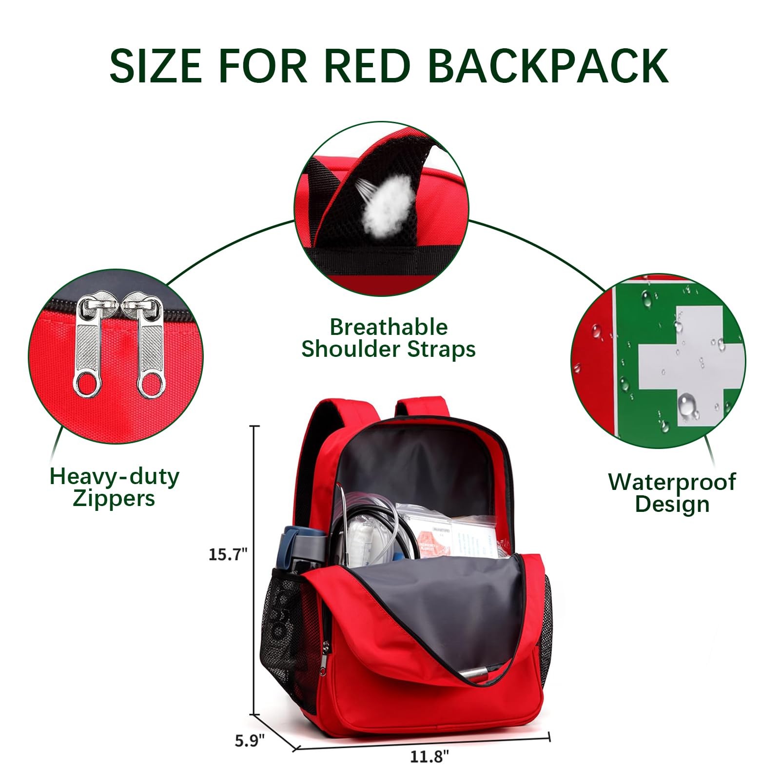Gatycallaty First Aid Backpack Waterproof Empty Emergency 16*12*8 inches, Red
