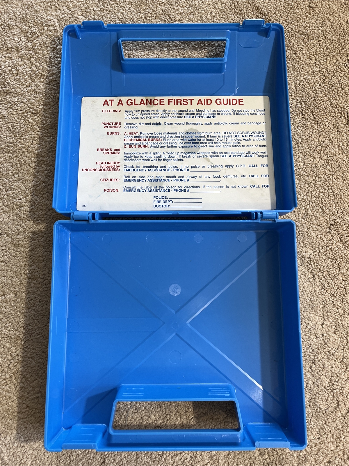 VINTAGE First Aid Only Inc 9” X 8” Comprehensive Pak Case BLUE * MADE IN THE USA