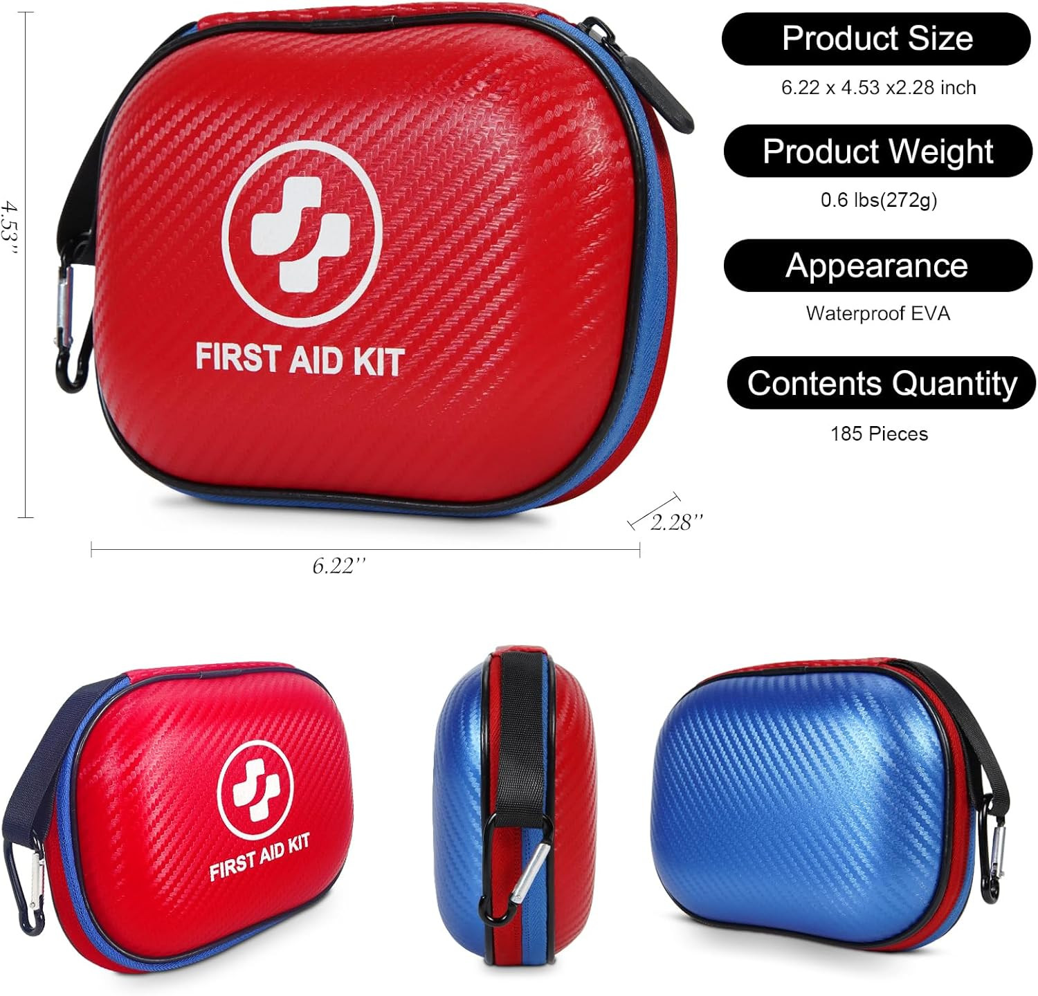 Small First Aid Kit – 185 Pieces Waterproof Emergency Kit for Home, Car, Office,