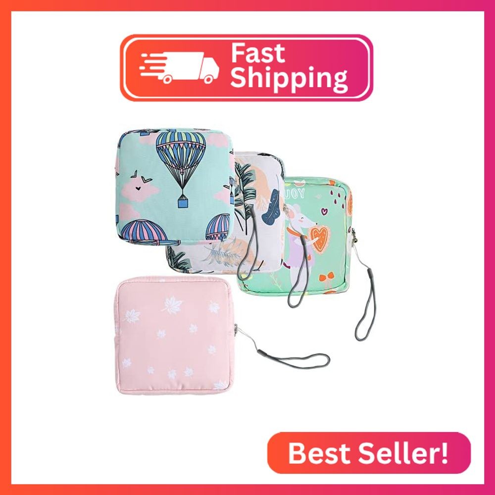 NNHOM Portable Sanitary Napkin Storage Bag,4 Pieces Reusable Period Pouch for Te