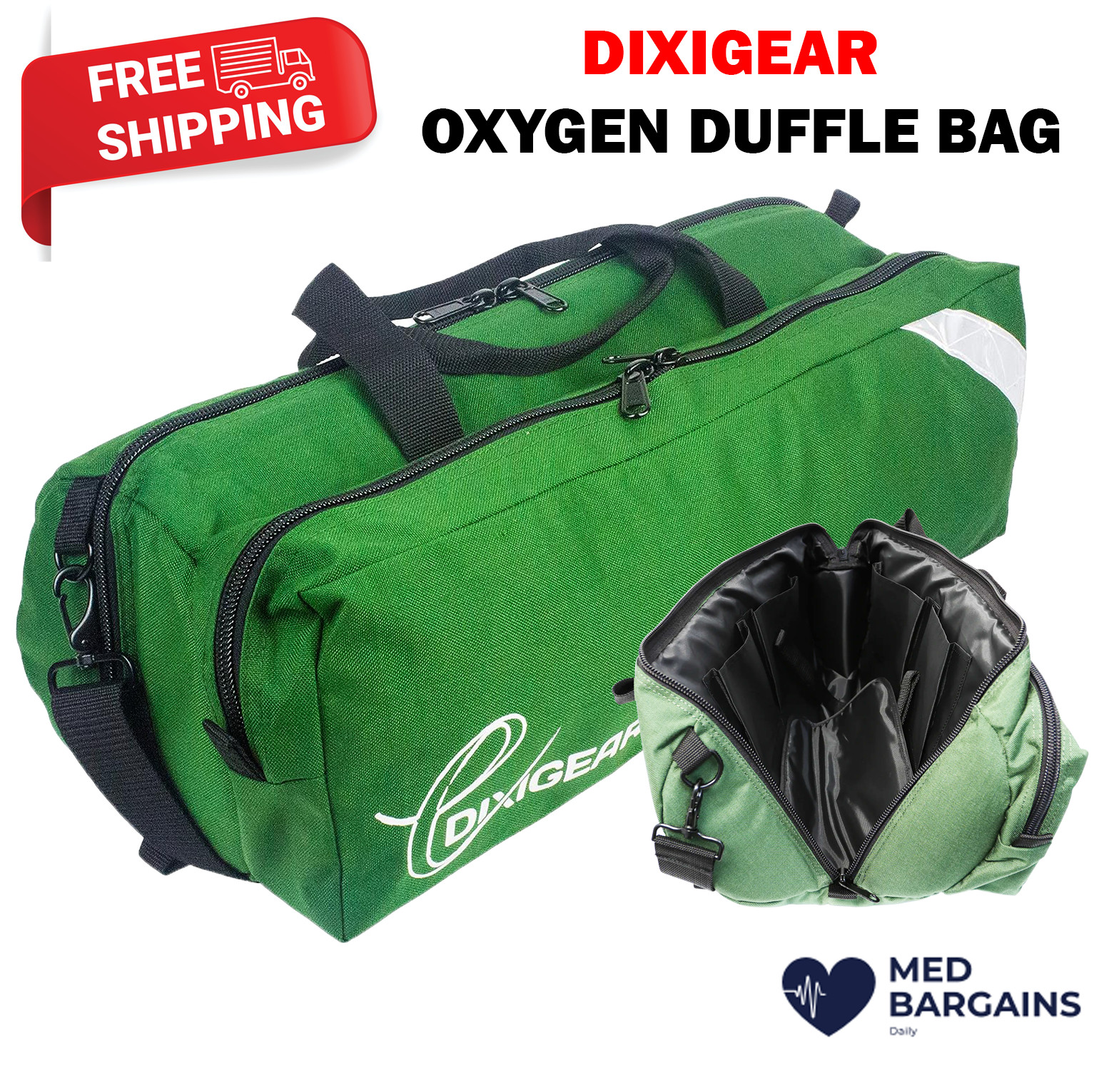 O2 Duffle Responder Bag with Side Pocket for Medical Supplies – Green