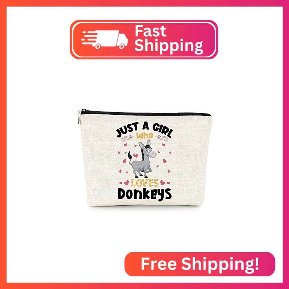 EXUQO Donkey Lovers Makeup Bag – Cute Cosmetic Pouch for Travel