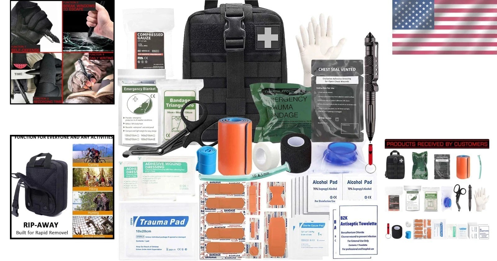 Professional IFAK Trauma Kit 74pc Upgrade First Aid Molle Bag Survival Camping
