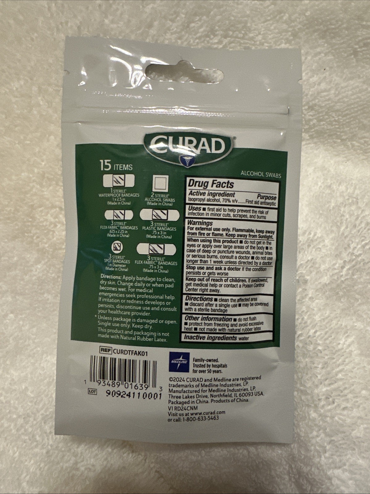 CURAD First Aid Portable Pack 15 Count Essential for Travel Schools and Clinics