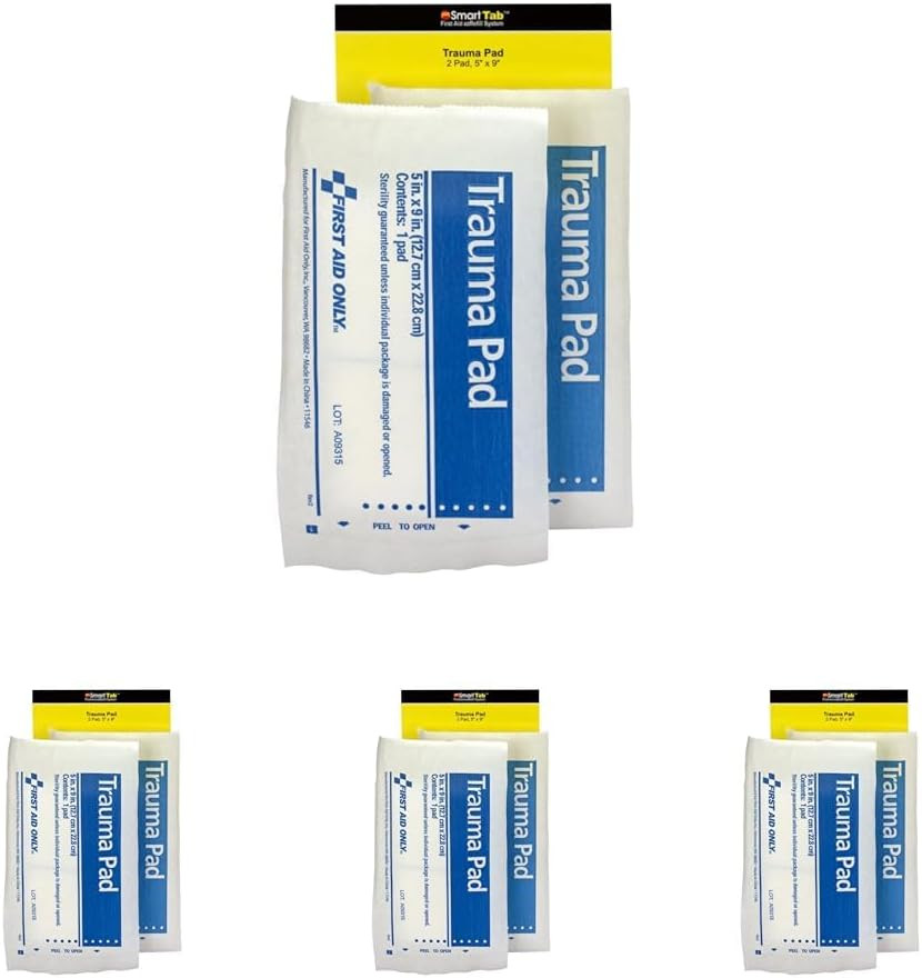 4 First Aid Only Trauma Bandage Pads 5X9 Inch Heavy Bleeding Wound Dressing Refi