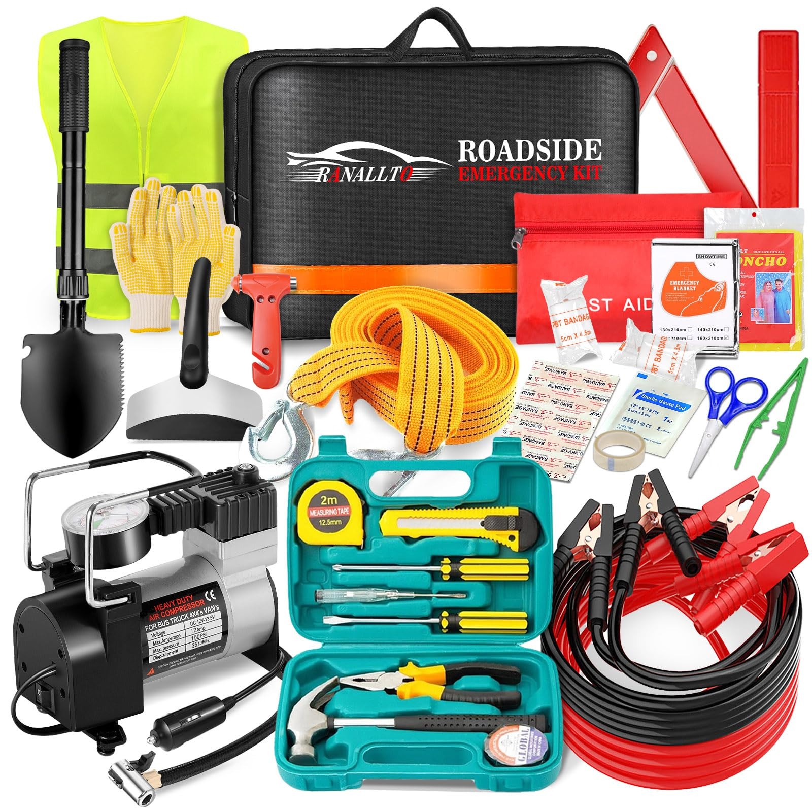Car Emergency Roadside Kit,Vehicles Truck Road Side Safety Tool Kit black