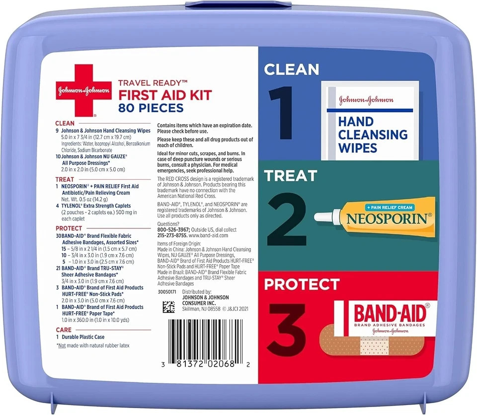 BAND-AID Brand Travel Ready Portable Emergency First Aid Kit, Minor Wound Care