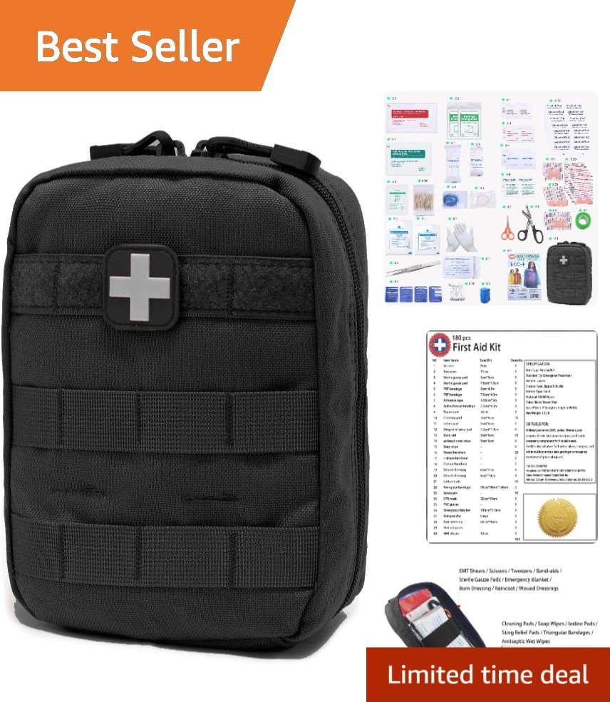 First Aid MOLLE Pouch: 180-Piece Tactical Medical Supplies for Outdoor Safety