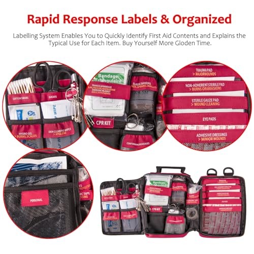 Pasenhome First Aid Kit, Trauma Emergency Kits w/ Labelled Compartments, Molle