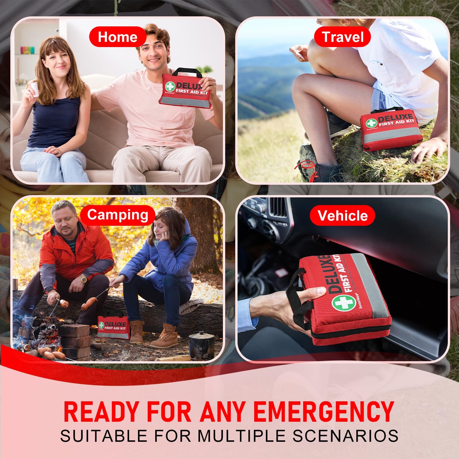 380 Pieces Deluxe First Aid Kit Compact Trauma Medical Kits with Assorted Ban…
