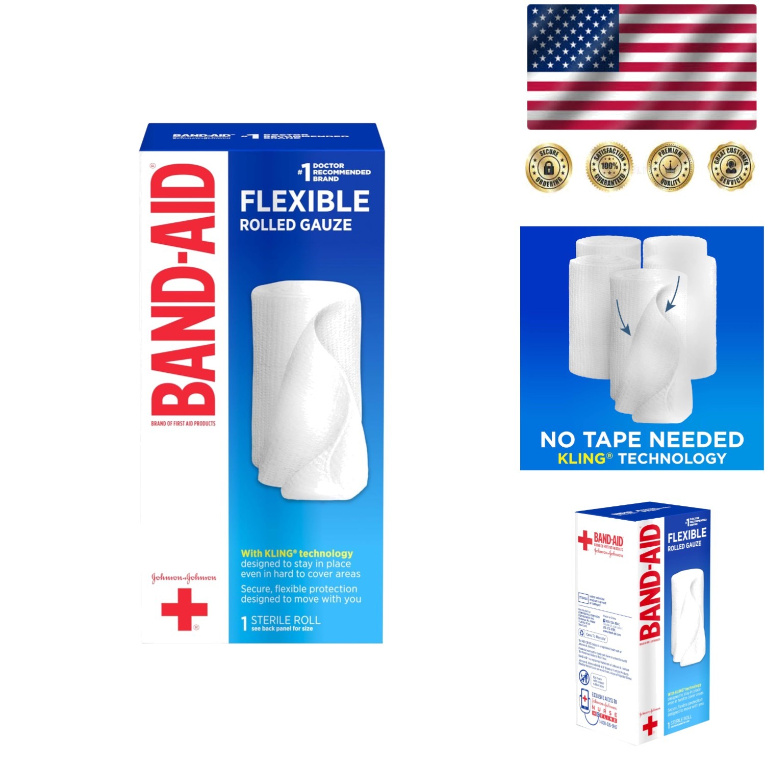 Band-Aid Sterile Rolled Gauze Dressing – Soft, Absorbent, 4" x 2.5 Yards, 3 Pack