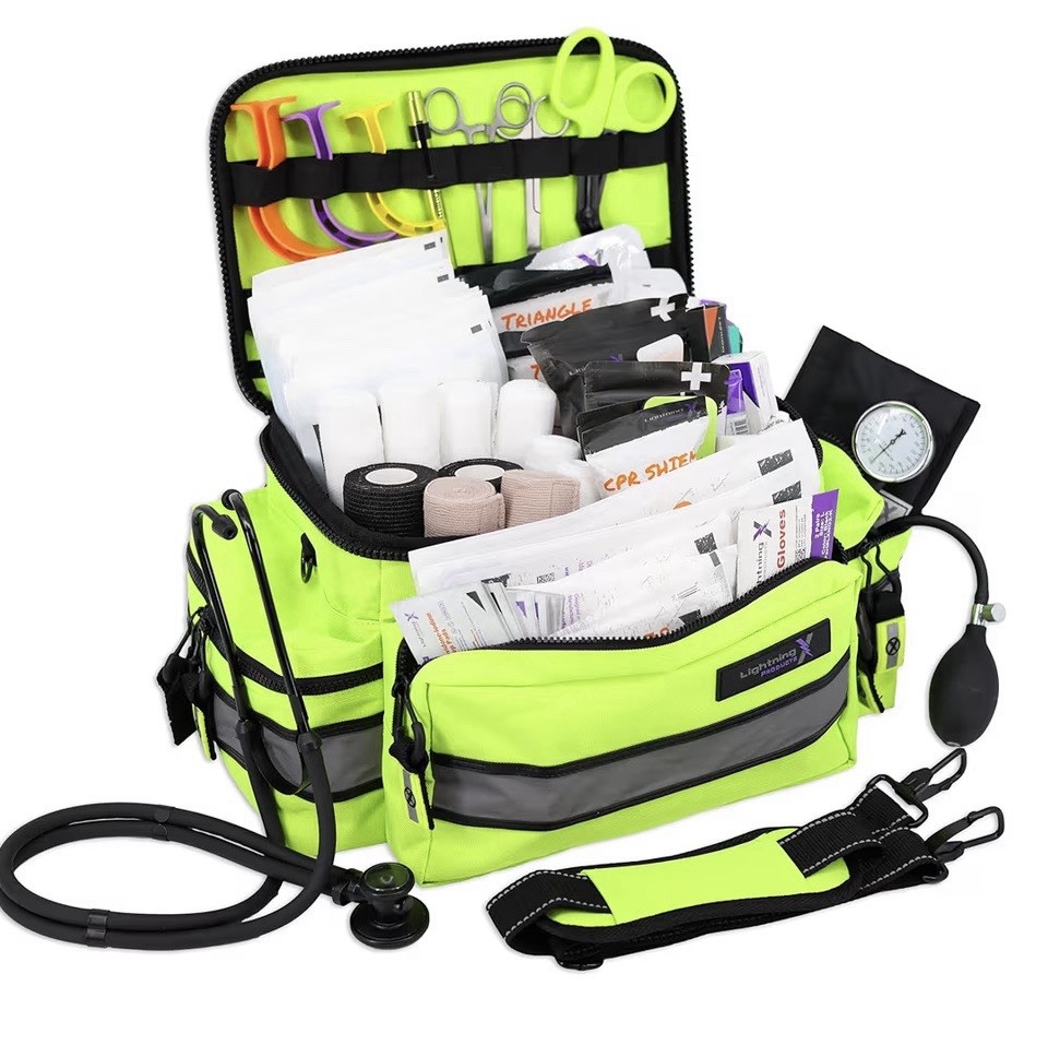 Fully Stocked HiVis Green EMS Medical Bag