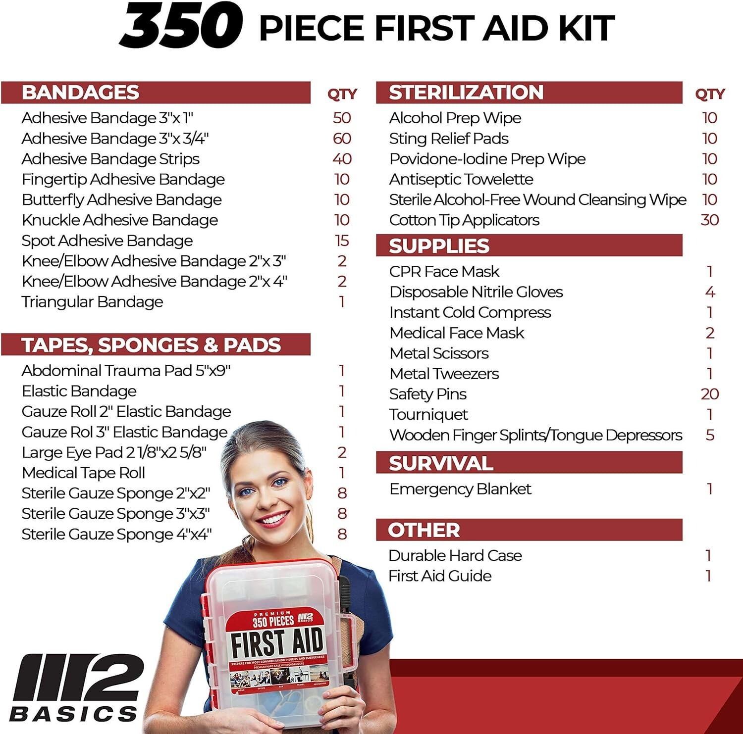 Professional 350-Piece Emergency First Aid Kit for Home & Business | Wall Mou…