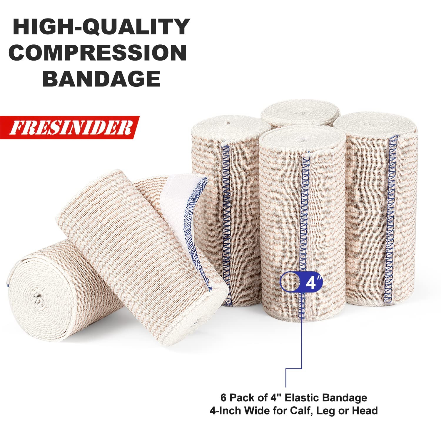 FRESINIDER Premium Elastic Bandage Wrap, 6 Pack 4" 4 Inch Wide, 6 X 4 Inches