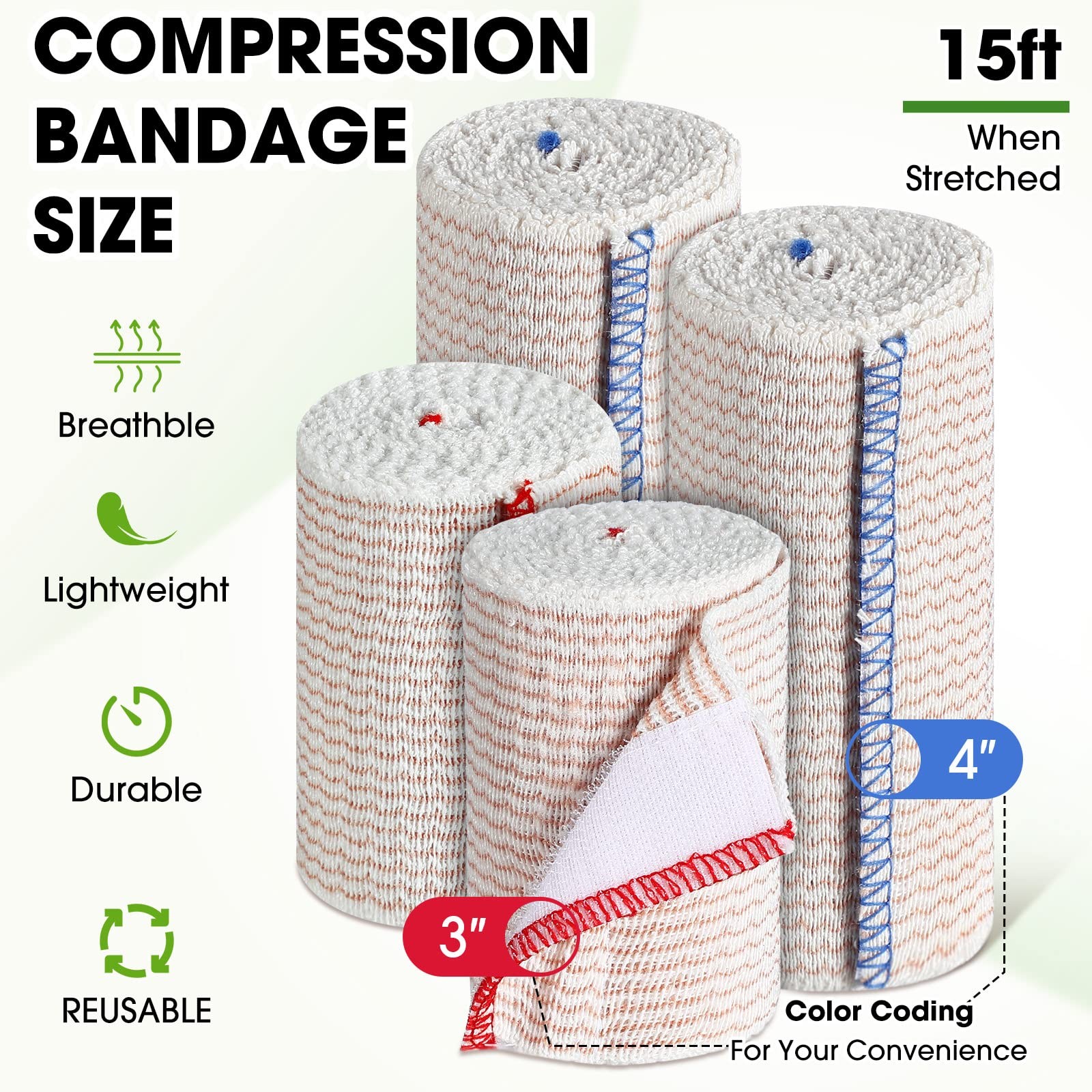 30 Pcs Elastic Bandage Wrap Compression with 3 Inch, 4 Inch in Width