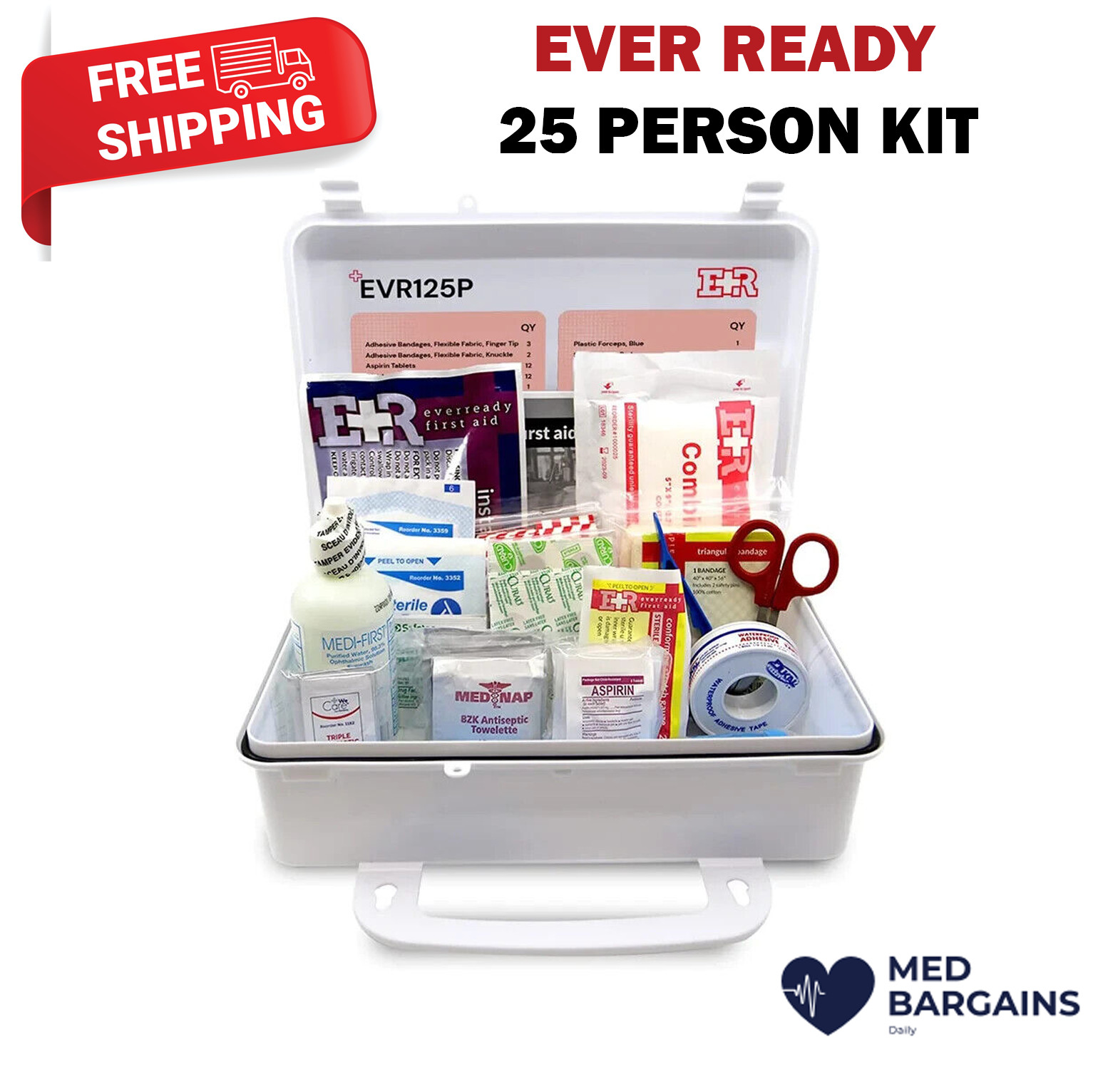 Ever Ready EVR125P First Aid 107 Piece 25 Person First Aid Kit with Plastic Case