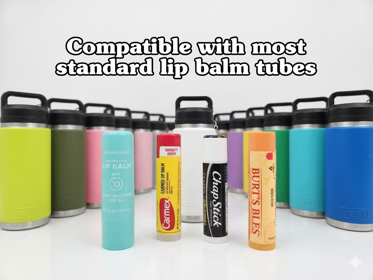 YETI Lip Balm Holder Keychain Twist Cap Key Ring Solid Multicolor 3.8in