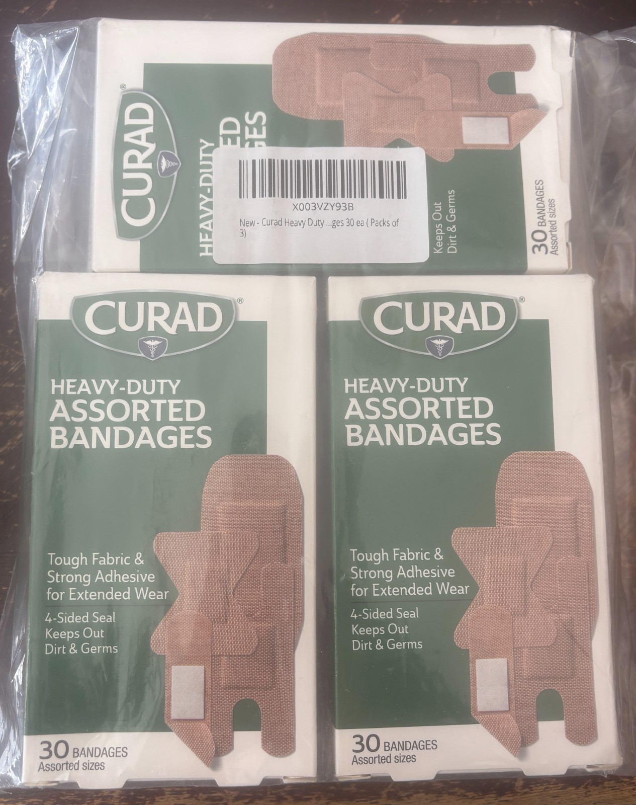 3-PACK Curad Assorted Heavy Duty Fabric Bandages 30 count