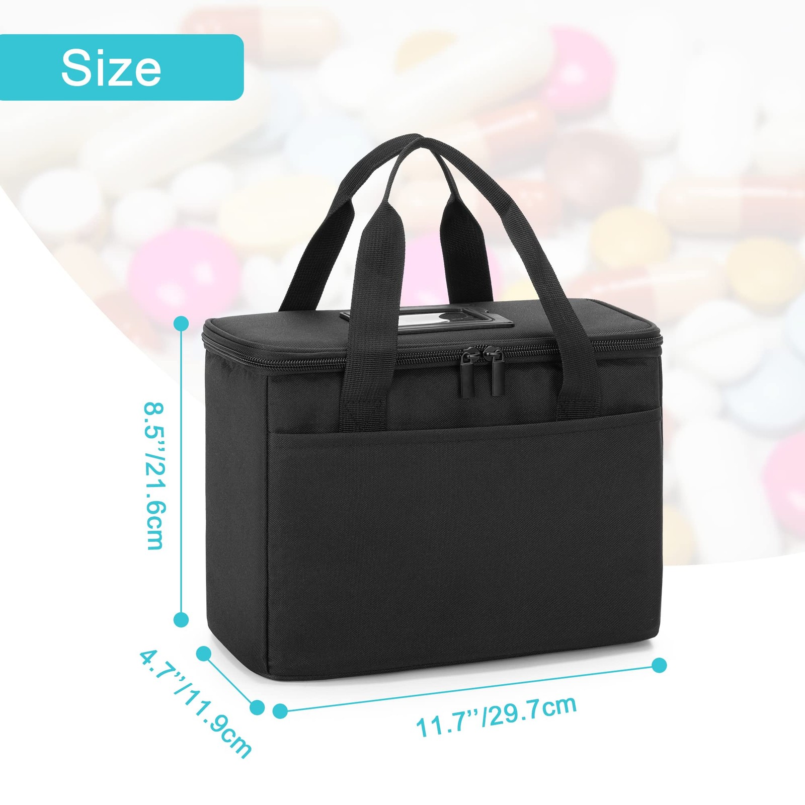 Trunab First Aid Bag Empty Small Medicine Storage Case, Small, Black