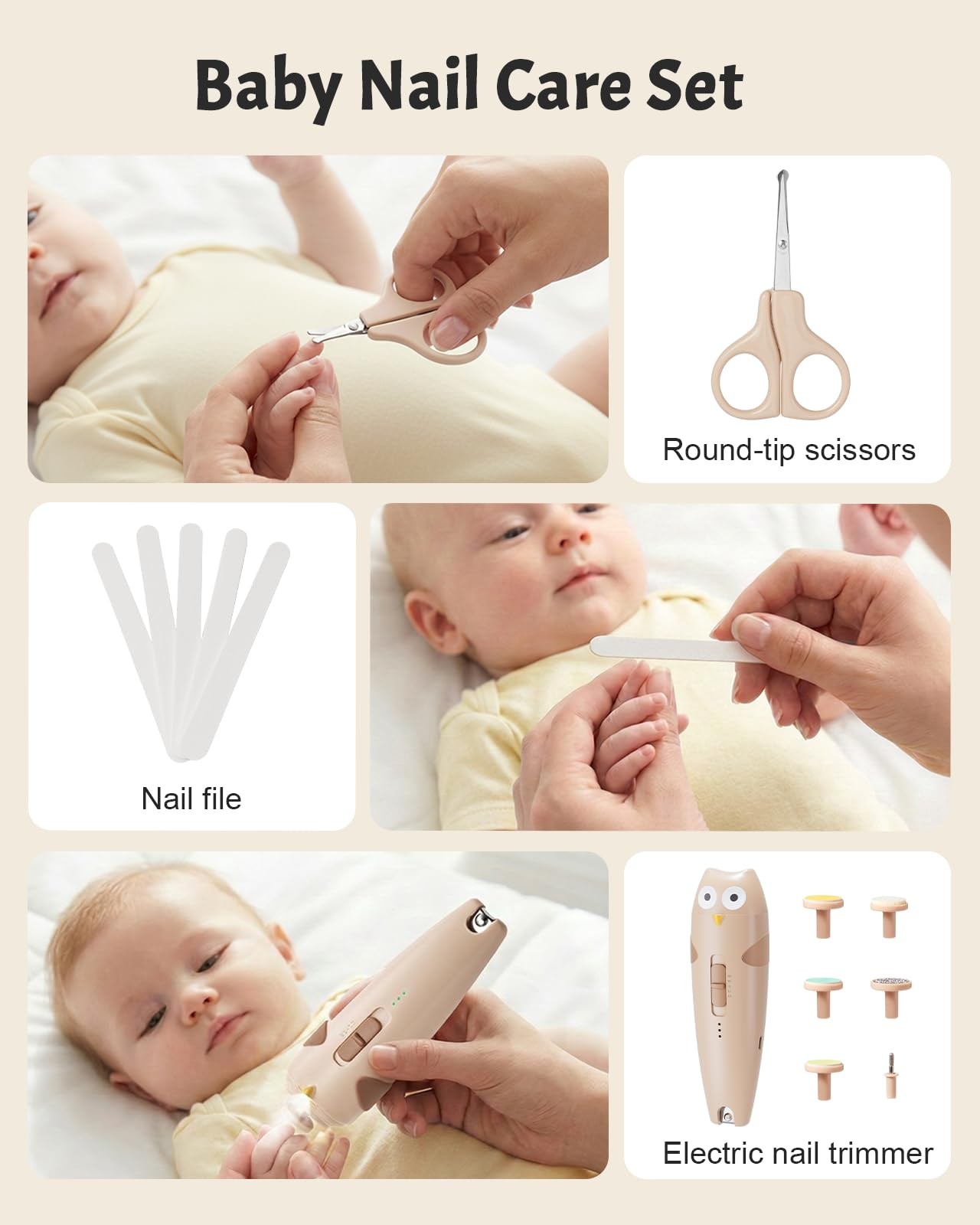 Lictin Baby Healthcare and Grooming Kit, 26 in 1 Rechargeable Nail Brown