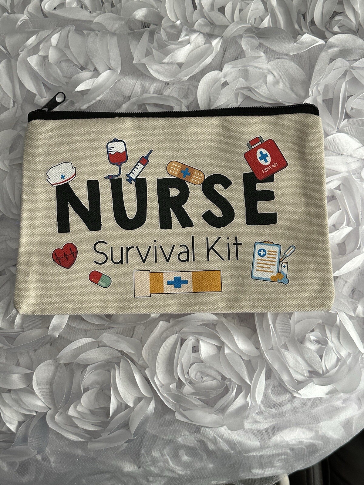 NWOT Nurse Survuval Kit Canvas Zip Bag / Pouch.