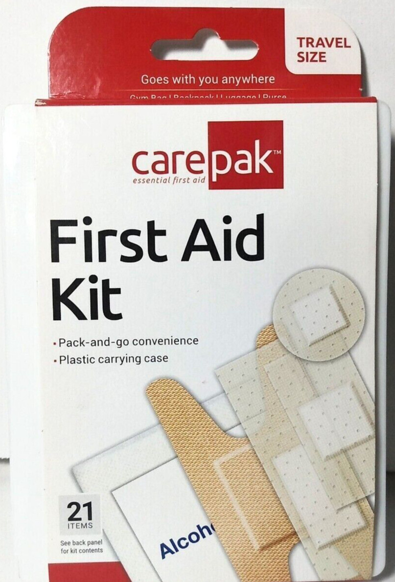 NEW travel size Carepak First Aid Kit w/ 21 Items & plastic case Exp. 10-01-2024