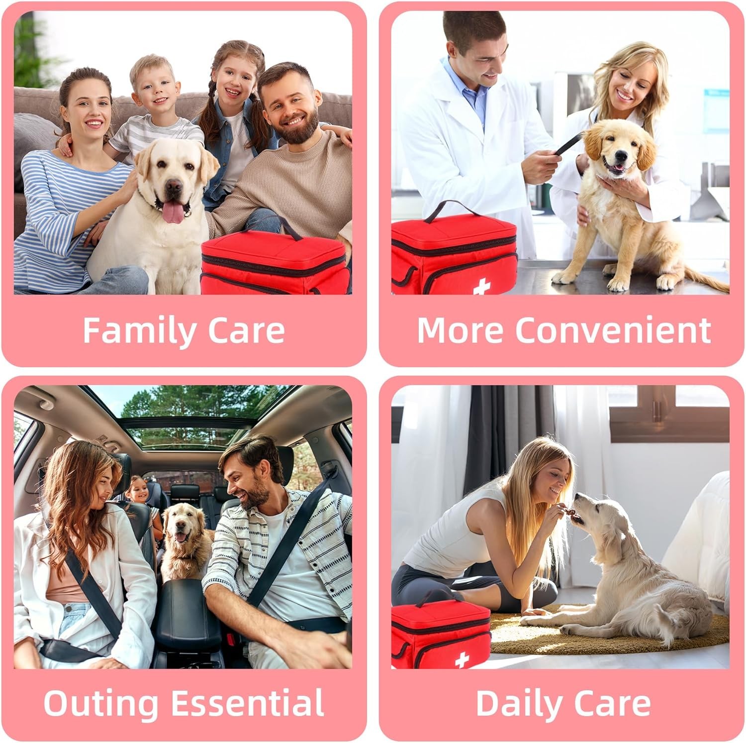 First Aid Bag Empty, 5-Piece Set with Large Medical Organizer, 3 Portable Pouche