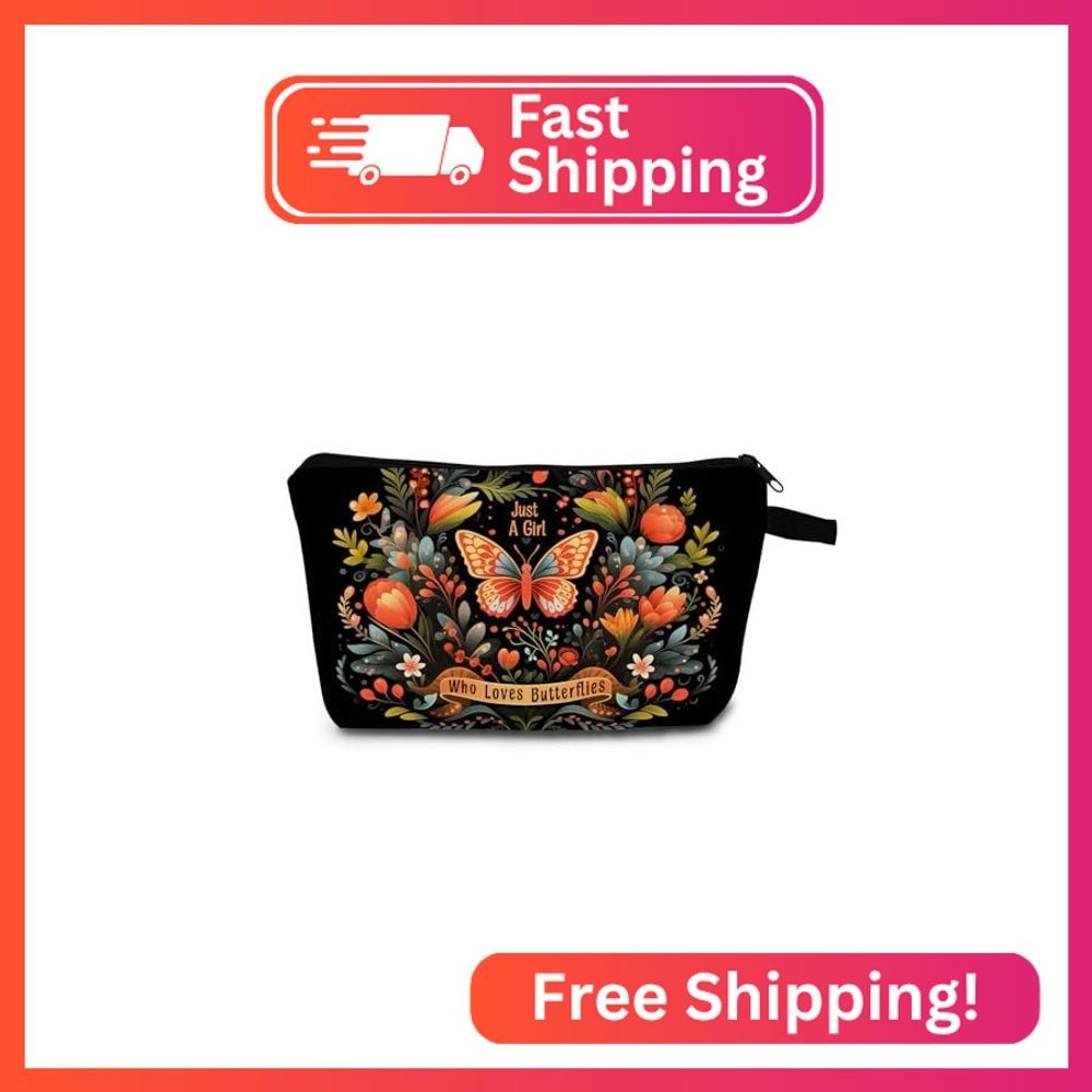 MoCaliduccious Butterfly Flower Makeup Bag for Women Travel Cosmetic Organizer B