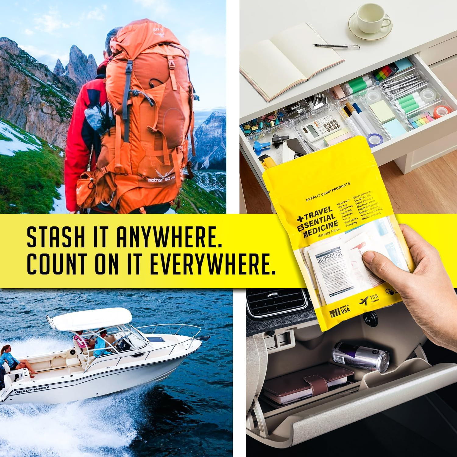 EVERLIT CARE Travel Essential Medicine First Aid Kit I Bonus Medical Supplies I