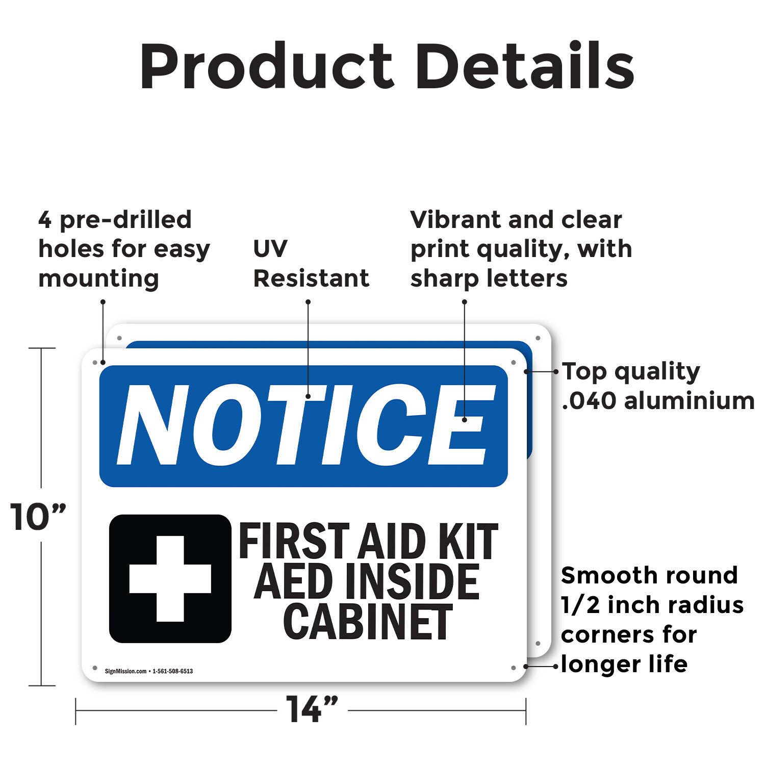 (2 Pack) First Aid Kit AED Inside Cabinet OSHA Notice Sign Decal Metal Plastic