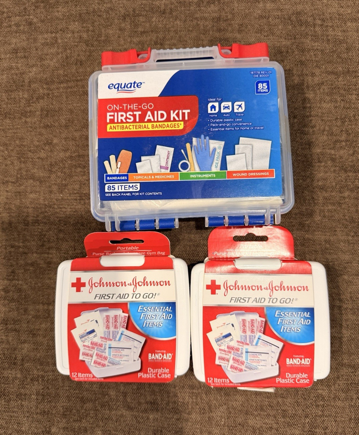 Equate On-The-Go First Aid Kit 85pc + 2 Johnson & Johnson To Go