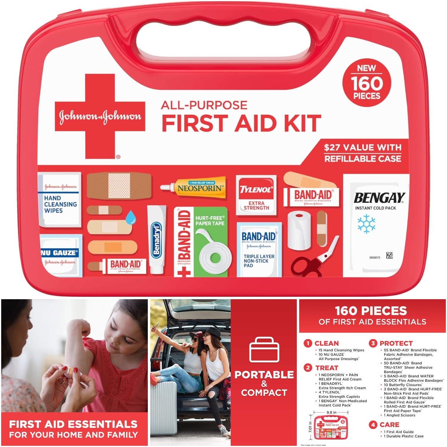 Portable Compact First Aid Kit 160 Piece Home Car Travel Camping