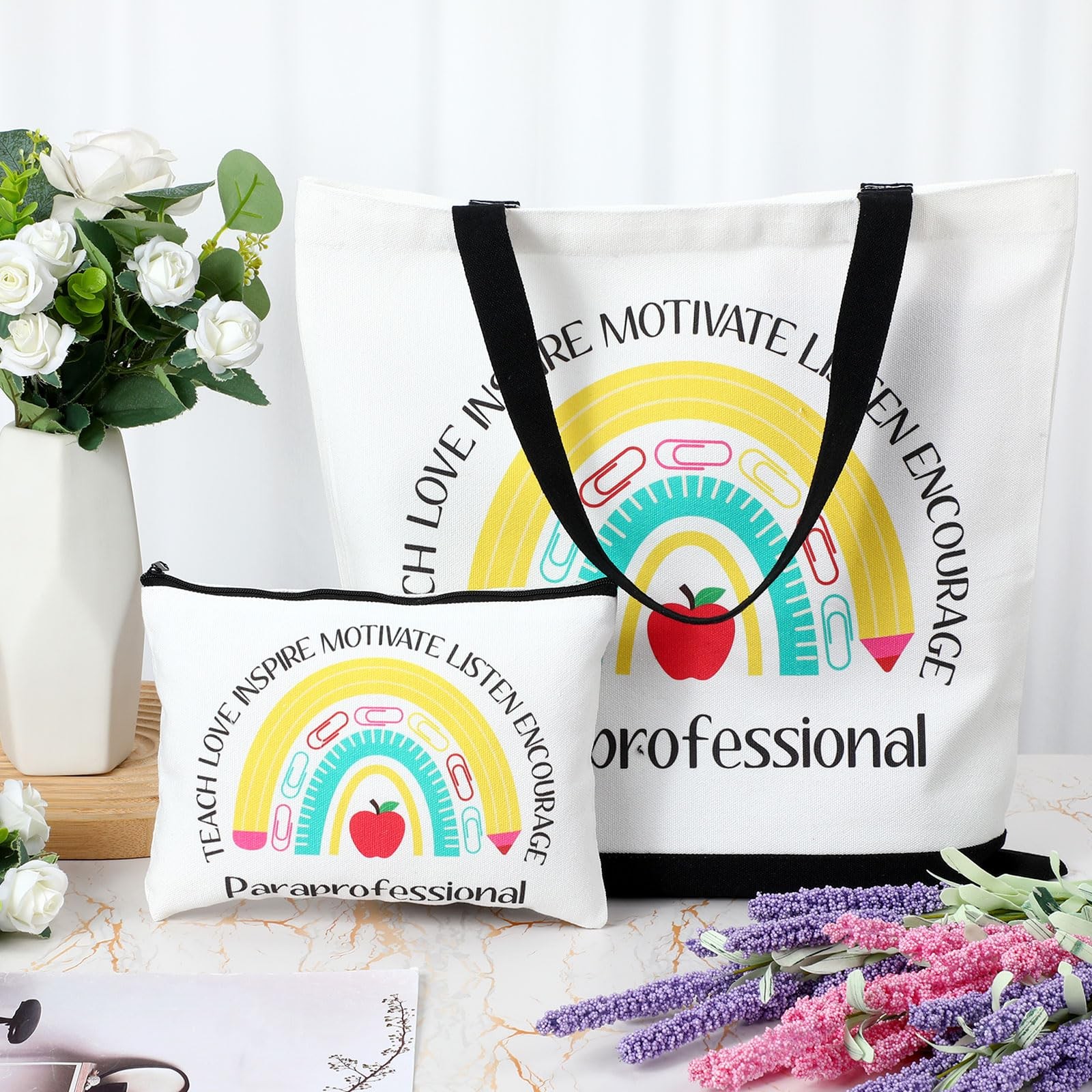 Paterr 2 Pcs Paraprofessional Teacher Gifts Survival Kit Tote Medium, White