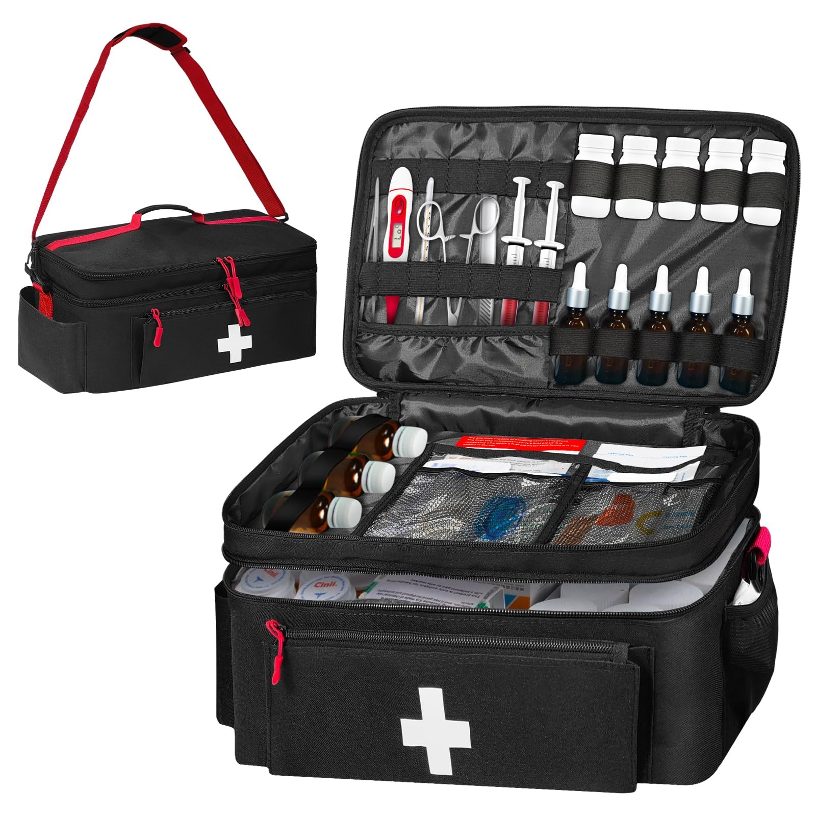 Boczif First Aid Kit, Storage Carry Bag, black with shoulder strap