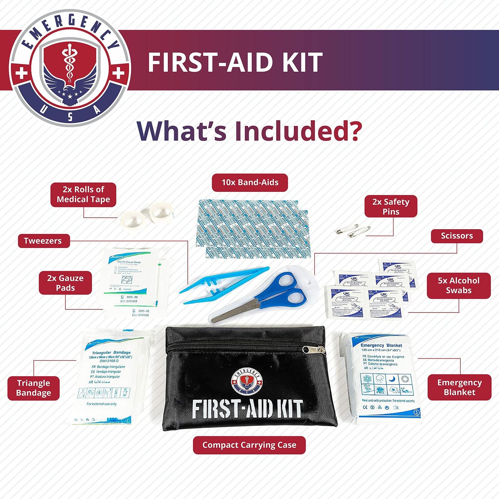 Roadside Car Emergency Kit – First Aid Set, Jumper Cables, Tow 1, Black