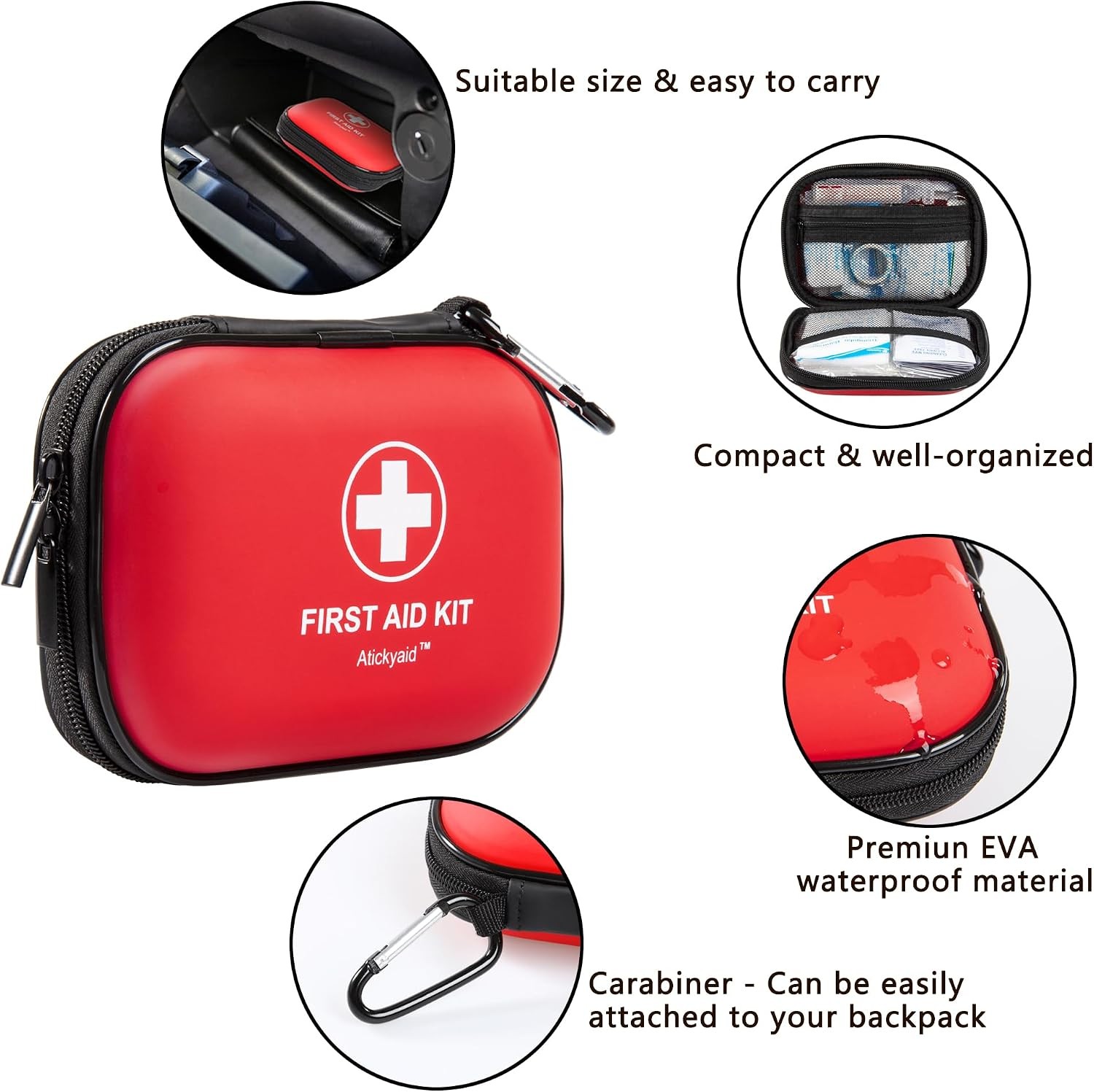 Mini First Aid Kit 120 Piece Waterproof Hard Shell Red