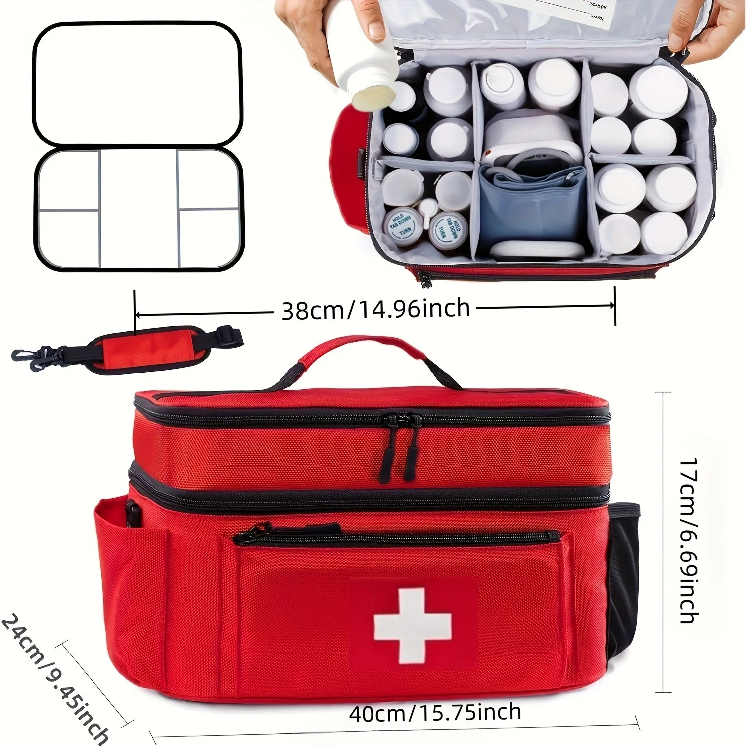 Large Capacity Travel Medicine Storage Bag Portable Emergency Kit Double Layer