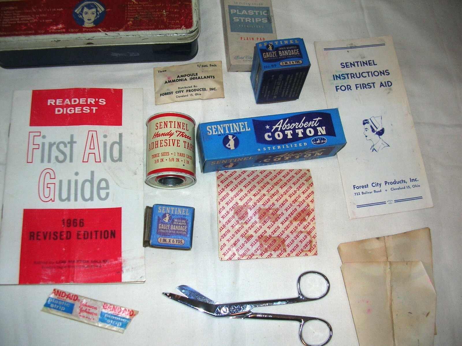 Vintage 1960's Sentinel Family First Aid Kit/ Metal Box & Contents