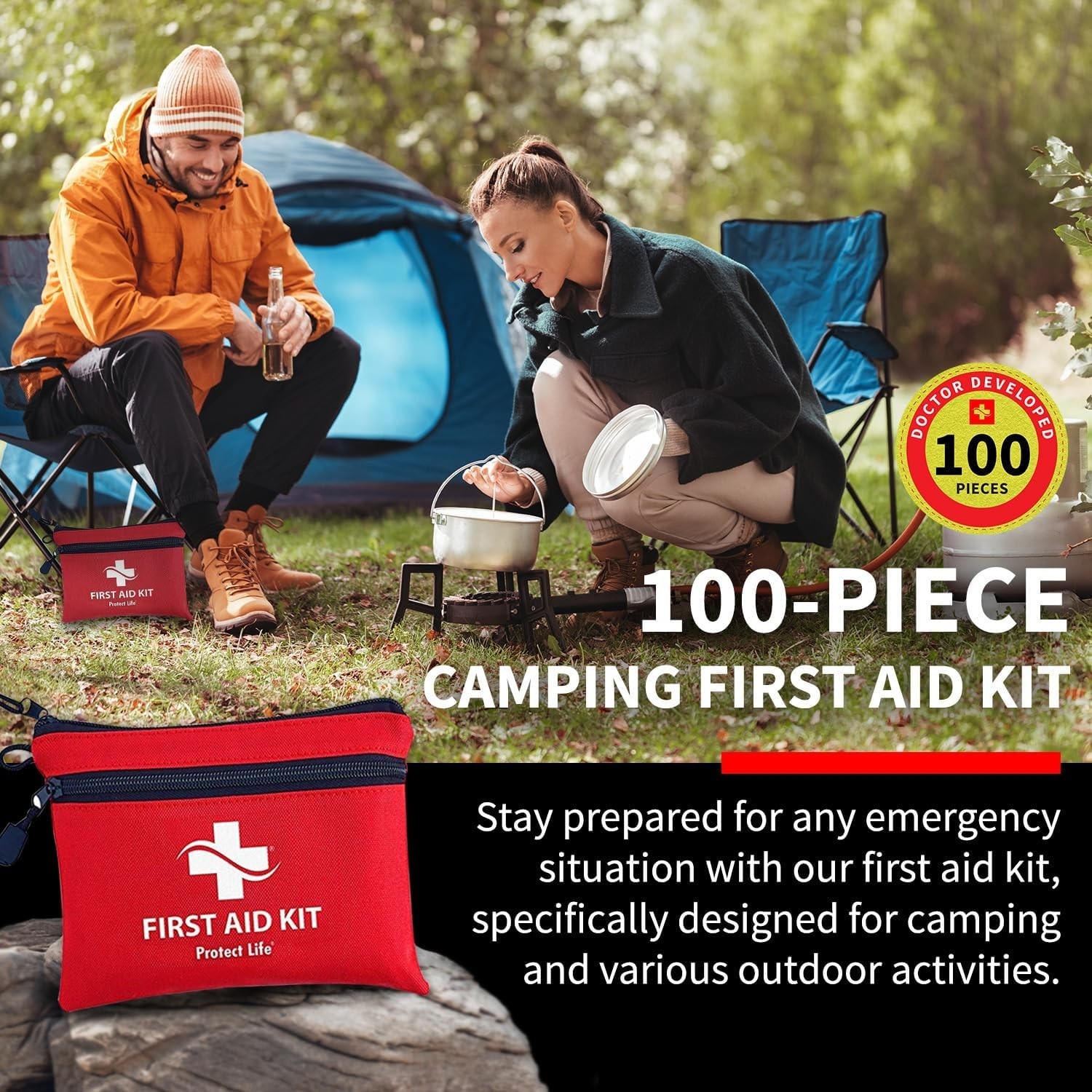 Protect Life 100-Piece Compact First Aid Kit Emergency Medical Supplies Travel