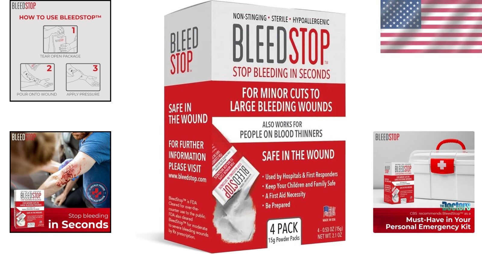 Plant-Based First Aid Powder: Non-Stinging Blood Control for All Ages – 4x15g