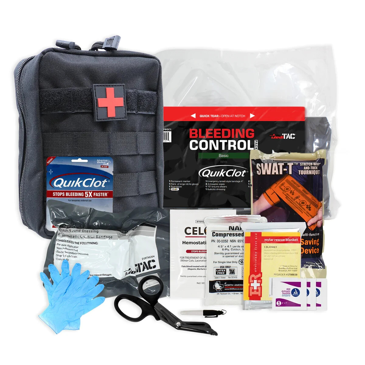 MediTac Bleeding Control Pack Stocked First Aid Kit QuikClot Celox with IFAK BAG