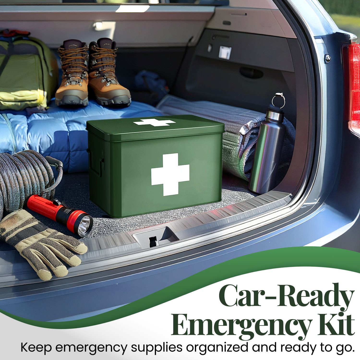 Metal First Aid Empty Box, Medicine Storage Organizer with Removable Tray Handle
