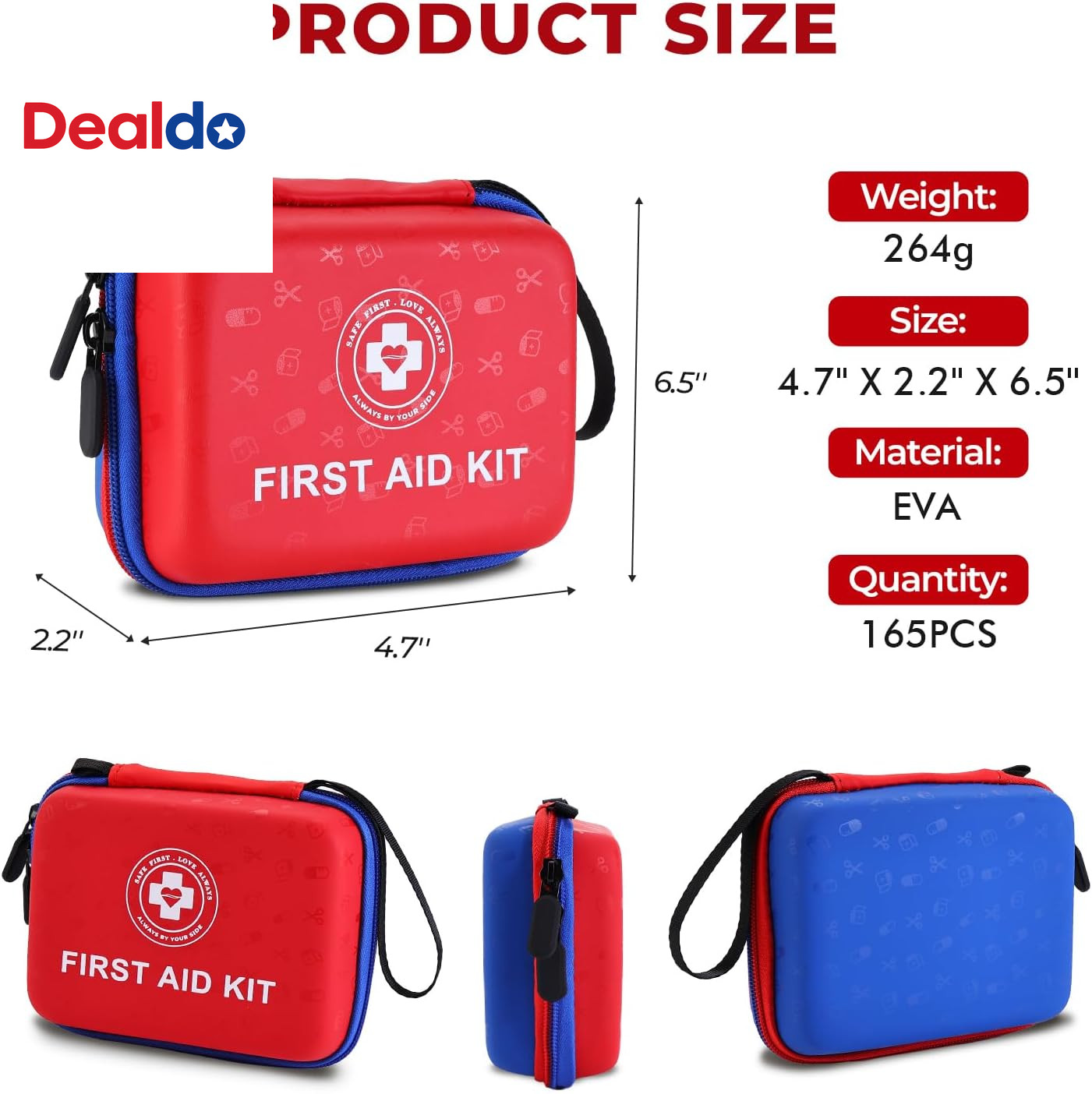 Small First Aid Kit – 165 Piece Dual-Color Emergency Medical Kit with Hard Shell