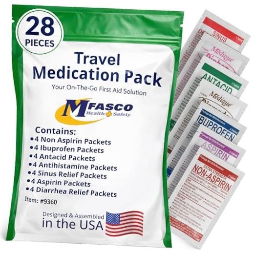 – 7 in 1 – Travel Size Medicine Kit – TSA Approved | 28 First Aid Medications