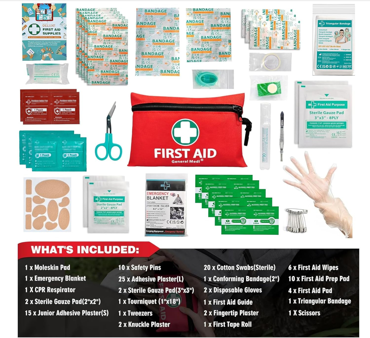 Mini First Aid Kit, 110 Piece Small First Aid Kit – Includes Emergency Foil Blan