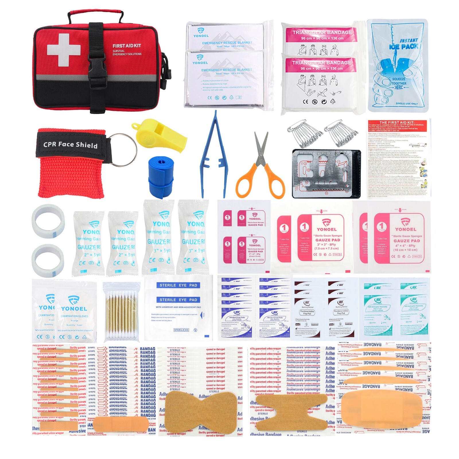 170 Pcs First Aid Kits For Survival Emergency Trauma Military Medical Travel Red